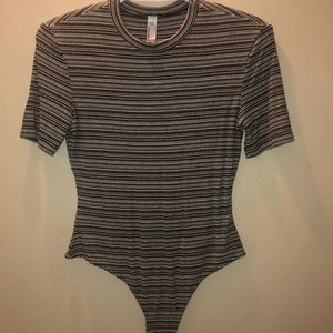 striped short sleeve high-rise body suit